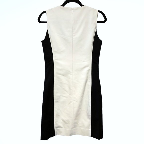 Etcetera Solid White Black Notch Neckline Sleeveless Lined Sheath Dress 2 - Picture 2 of 15